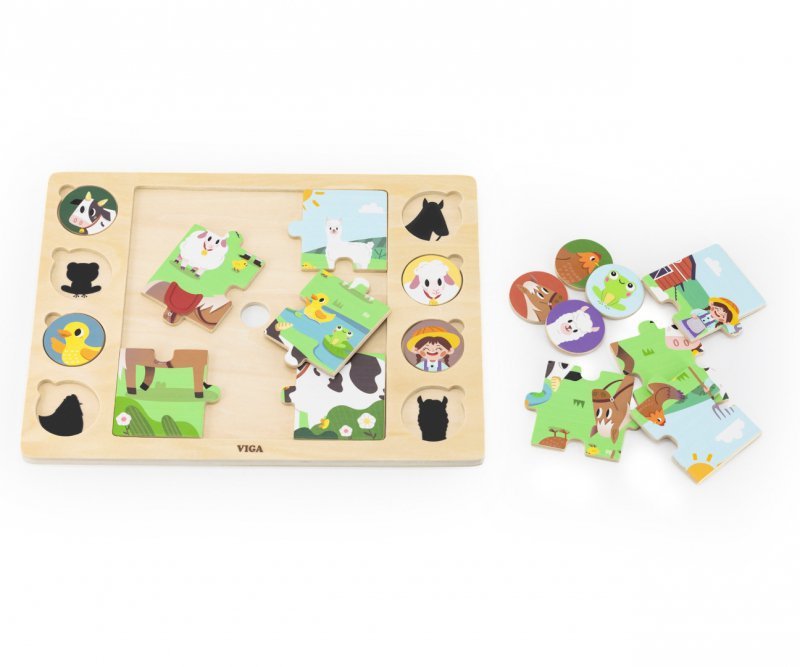 Viga Zestaw puzzli na podkładce - dopasuj cienie - farma