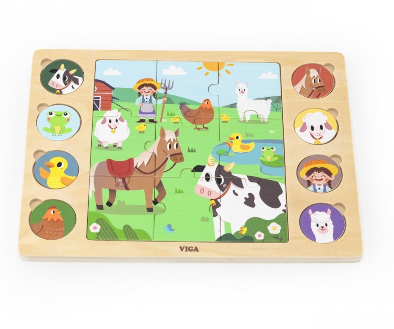 Viga Zestaw puzzli na podkładce - dopasuj cienie - farma