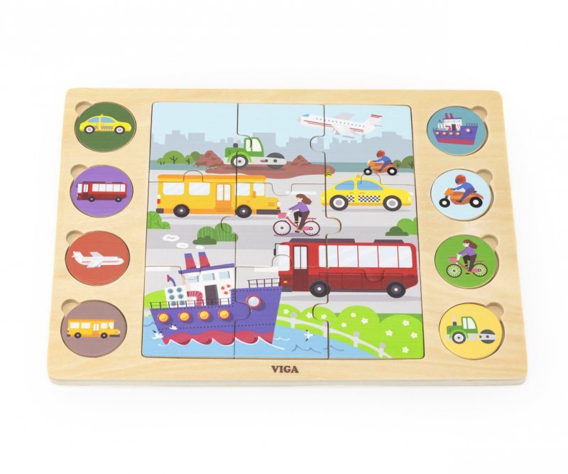 Viga Zestaw puzzli na podkładce- dopasuj cienie - środki transportu