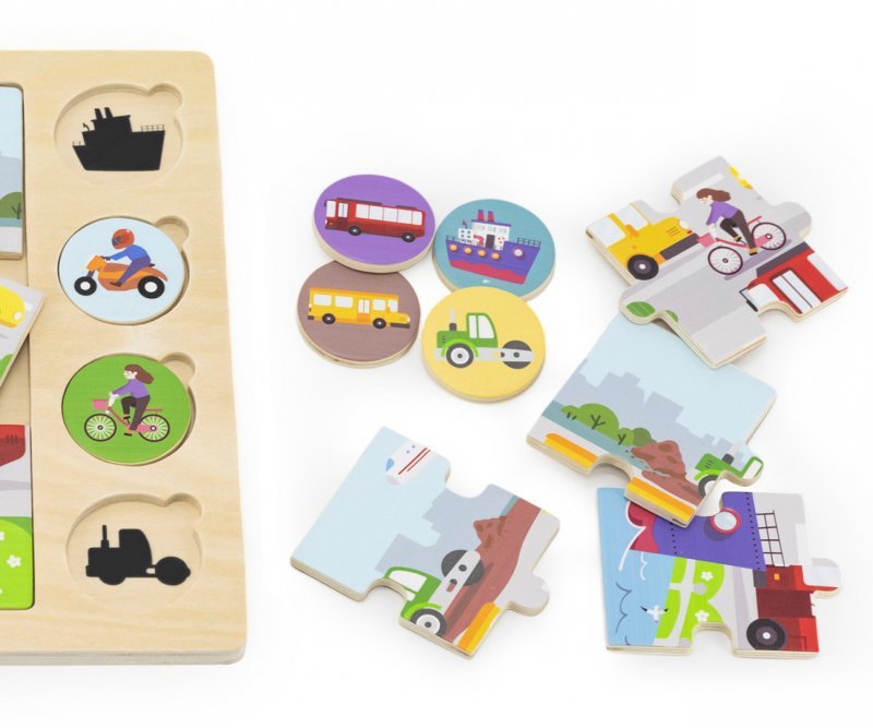 Viga Zestaw puzzli na podkładce- dopasuj cienie - środki transportu
