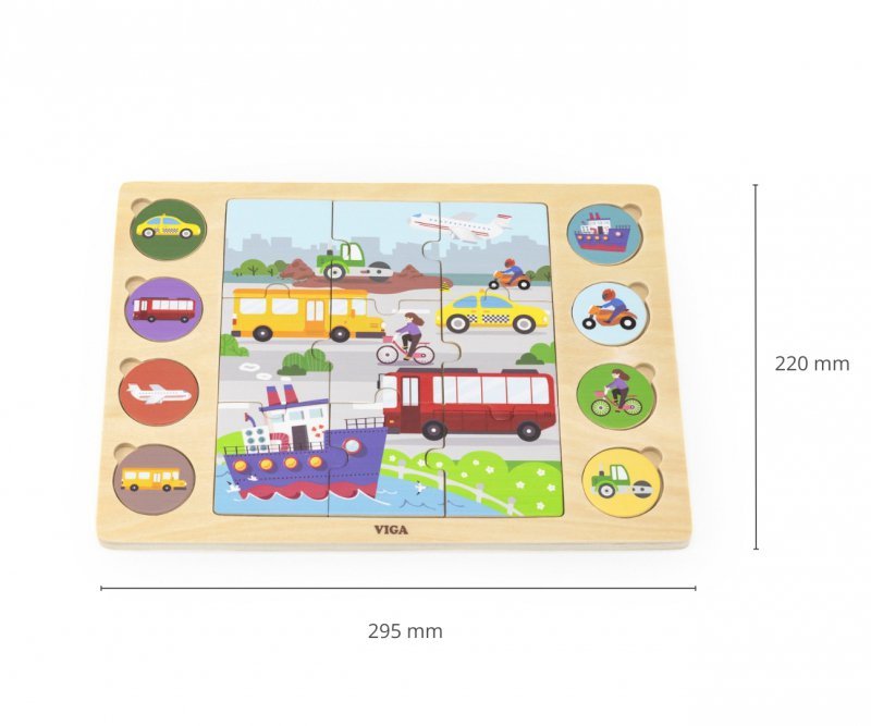 Viga Zestaw puzzli na podkładce- dopasuj cienie - środki transportu