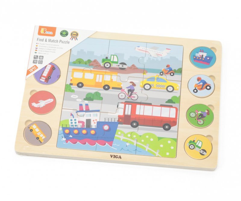 Viga Zestaw puzzli na podkładce- dopasuj cienie - środki transportu