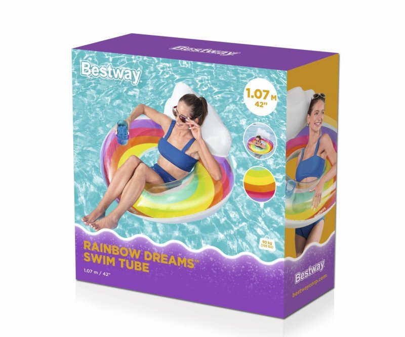 Bestway Koło do pływania z oparciem Tęcza 1.07m
