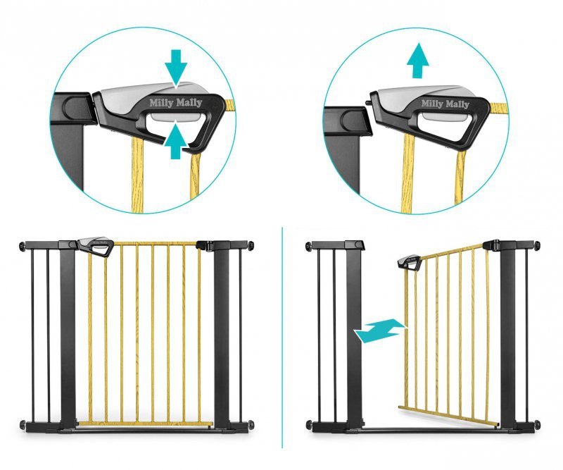 Milly Mally Bramka zabezpieczająca Barierka na schody z rozszerzeniami Guardy 104 Black Natural