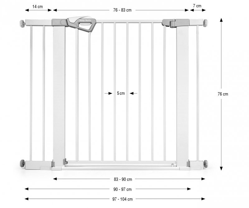 Milly Mally Bramka zabezpieczająca Barierka na schody z rozszerzeniami Guardy 104 White